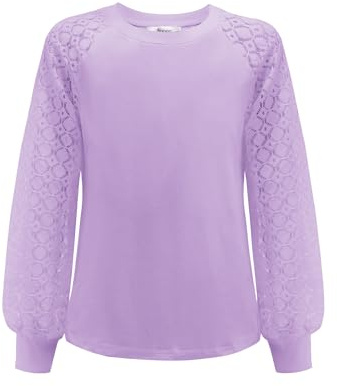 Arshiner Maglietta per Ragazze T-Shirt Maniche Lunghe Viola Girocollo Tunica Tinta Unita Casual Felpe per Bambini Camicetta alla Moda Autunno Inverno Vestiti per Ragazze di Halloween 9-10 Anni