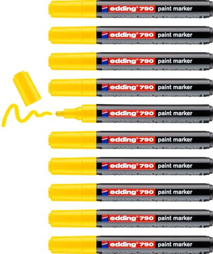 edding 790 paint marker - yellow - 10 pens - round nib 2-3 mm - paint marker for marking and labelling metal, glass, stone or plastic - highly opaque, permanent, smudge-proof