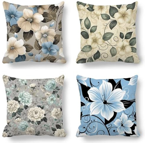 Funda Cojines 55x55cm Flor Juego de 4, Fundas Cojin Planta, Material TerciopeloSuave, Cuadrado Cushion Covers Decorativos con Cremallera Invisible para Decoracion Oficina Dormitorio Salón Regalos XT-2