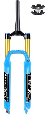 AADDFDD Mountainbike-Vorderradgabel 26/27,5/29, AIR-34-Federweg 160 mm, Rückpralleinstellung, Fahrrad-Air 9 mm QR für MTB/XC/AM – Blau