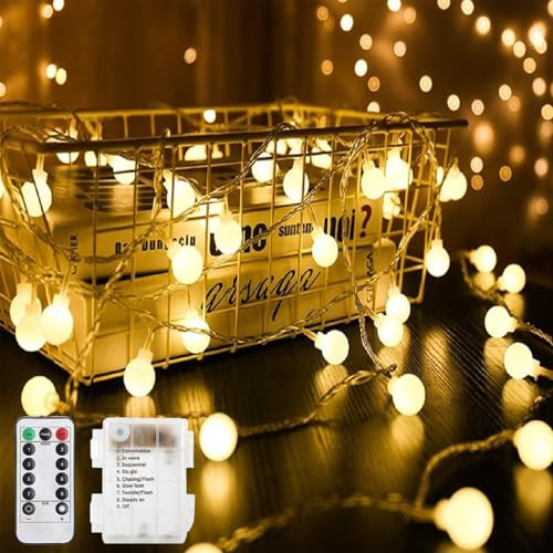 Taechalingo LED Lichterketten Globe Außen,3M 20 LED Lichterkette Kugeln,Warmweiß Kugel Batteriebetriebene Lichterkette,Globe Lichterketten Innen Außen,Batteriebetriebene Lichterketten mit Timer