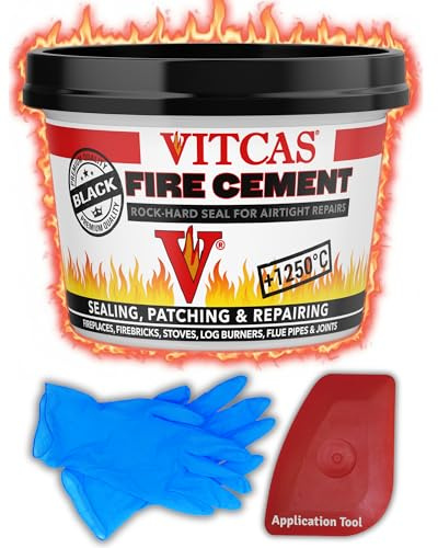 Decorator's Friend Black Fire Cement for Wood Burning Stoves, 500g, 1250°C | Seal & patch flue pipes, joints, log burners, multifuel stoves & open fires. Heat resistant airtight seal. With tool & gloves