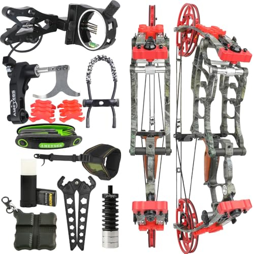 FQH Dual-Use Compoundbogen 30-60 lbs 25-30 | 30-70 lbs Zuggewicht, 330-340 FPS, 25-30 Auszug, Aluminium+Gordon-Wurfarme, Pfeil+Stahlkugel, 19 Achse-zu-Achse