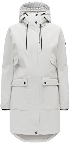 Navahoo Damen lange Übergangsjacke wasserdichter Softshellmantel mit Kapuze und großen Taschen Morgennebel 14 Bone Gr. XXL