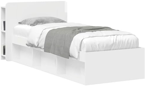 vidaXL Kopfteil Schrank mit Speicher Hochglanz Weiß Holzwerkstoff, Stylischer U-förmiger Holz-Kopfbereich, Multifunktionale Kommode, Moderne Möbel, Organisierer, Stauraumlösung