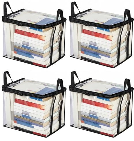 Large Heavy-DutyThick Plastic Clear Storage Box with Hinged Lid, Foldable Bins Totes Bags, Heavy-Duty Durable High Capacity Organizer, Perfect for Home, Camping, Travel, Attic and Moving
