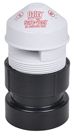 Oatey 3875339019 Sure-Vent 3.8 cm - 5.1 cm 160 Branch, 24 Stack DFU Capacity Air Admittance Valve with Straight ABS Schedule 40 Adapter, Black