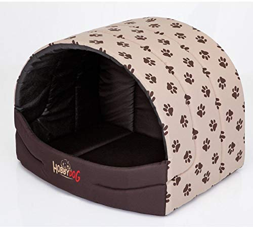 DOGGY Hobbydog R4 Busbwl2 Hundehütte Souffleur, Größe 4, 60x49 cm, XL, Beige mit Pfötchen