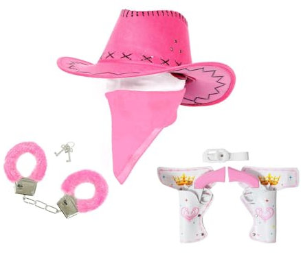 Alsino Fesches Cowgirl Outfit für Fasching (kv-29a) - gnadenlos Pink - mit Handschellen Revolver Halfter Stern & Bandana
