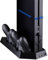 4 en 1 soporte vertical PS4, 3 puertos adicionales USB y ventilador enfriador y cargador 2 mandos