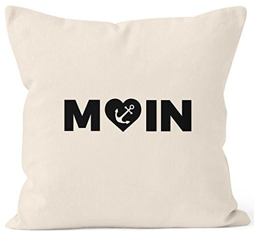 MoonWorks Kissenbezug Moin Love Herz mit Anker Kissen-Hülle Deko-Kissen 40x40 Baumwolle Natur Pullover