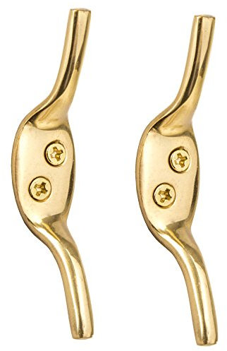 White Hinge Limited 2X Solid Brass 3 Cleat Hooks - Roman Blind/Curtain Tie Backs - Washing Line Tie Downs