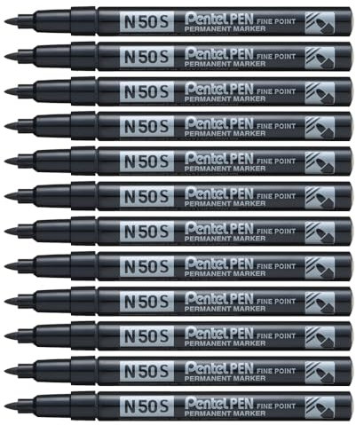 Pentel Pen N50S-A Lot de 12 Marqueurs permanents pointe fine Noir