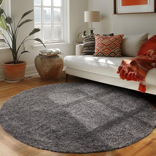 Carpettex Shaggy-Teppich, Hochflor, Wohnzimmer, Florhöhe 3 cm, einfarbig, Grau, 80 x 80 cm, rund