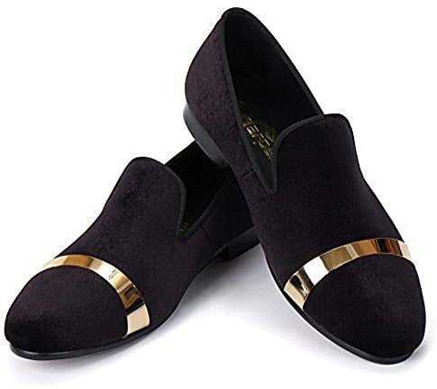 Harpelunde Black Loafers Shoes Men Smoking Flats with Gold Plate (13 UK)