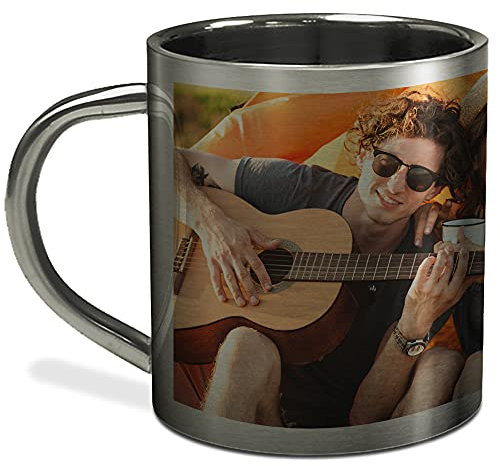 LolaPix Tasse Inox Personnalisé. Foto et Texte. Acier Inoxydable. Tasse Camping. Tasse Escalade. Tasse Metal. Mug Inox. Cadeaux photo personnalisés.