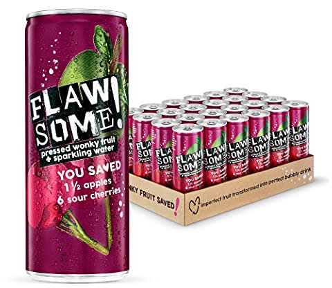 Flawsome! Lightly Sparkling Apple & Cherry Juice – No Added Sugar, 100% Cold-Pressed Wonky Fruit, Guilt-Free Fizzy Drink – Perfect for Refreshment or as a Mixer (24 x 250ml)