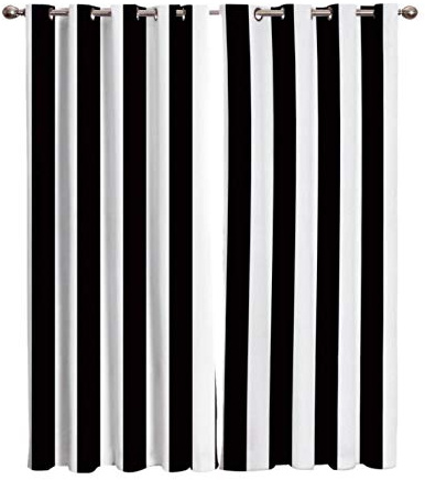 ZYWGG Blackout Curtain Window Curtains Black And White Stripe Art 2 Panels Drapes Eyelet Thermal Insulated Print Bedroom Darkening Curtains For Living Room 140 * 160Cm