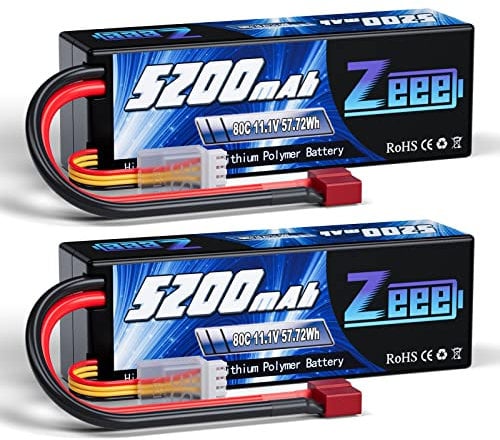 Zeee 3S Lipo Battery 5200mAh 11.1V 80C RC Battery Hardcase with Deans Plug for RC Car Boat Truck Helicopter Airplane Racing Models(2 Packs)