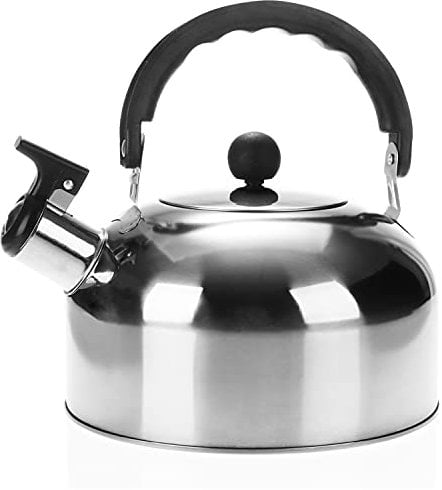 COM-FOUR® Teekessel 1,5 L - Camping Wasserkessel aus rostfreiem Edelstahl - Flötenkessel zum Wasserkochen - Retro Kessel (1 Stück - 1.5 Liter)