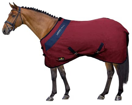 Horses, Pferdedecke für Pferdebox in Cotton Maddy 2 Modell, Leicht und Atmungsaktiv für Frühling und Sommer, mit Riemen und Schweifhülle (Bordeaux / Blau- 135 cm)