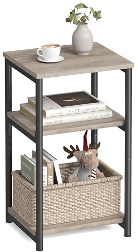 VASAGLE BARNET Collection - Side Table, Small End Table for Living Room, Modern Tall Nightstand, Bedroom, Office, Bathroom, Steel Frame, Heather Greige and Ink Black ULET273B02