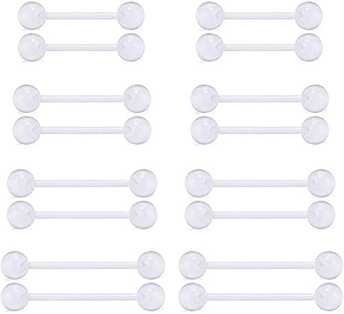 FECTAS 16er Zungenpiercing Brustwarzenpiercing 14G Bioflex Kunststoff Barbell 12/14/16/18mm Piercing Plastik