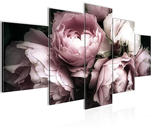 Runa Art - Quadri Fiori Rose 200 x 100 cm 5 Pezzi XXL Decorazione Murale Design Colorato Nero 039151a