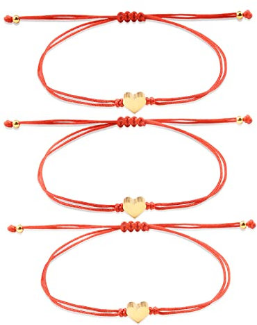 YELUWA Bracciale Madre Figlia 3 Pcs Cuore Bracciali Rosso Donne Ragazze per Madre Figlia Sorella Fidanzato Fidanzata Migliori Amiche Braccialetto Amicizia Regalo per Compleanno Bracciali Amiche