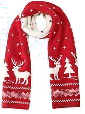 LumiSyne Winter Gestrickte Doppelseitige Schal Damen - Fair Isle Rentier Schneeflocken Weiche Warme Lang Stola