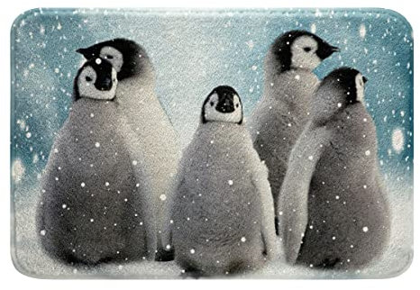 Pinguin Mikrofaser Badezimmerteppich Niedlich Pinguin Zottelig Saugfähiger Badteppiche Lustiges Tier rutschfest Badematte 50x80cm Für Erwachsene Polar Tier Boden Indoor Badvorleger Ultra Weich