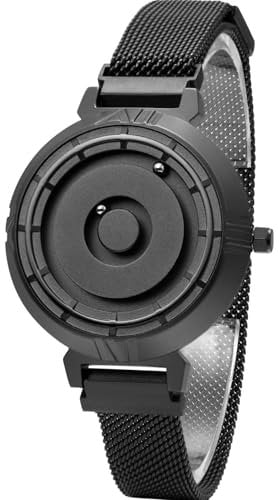 EUTOUR Montre Femme Luxe Élégante Minimaliste Magnétique Pas de Verre Roulement à Billes Quartz Montres Bracelet pour Femmes avec Bracelet en Acier Inoxydable Noir