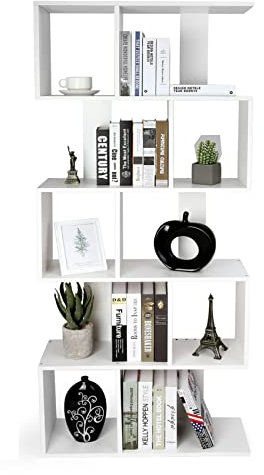 VOWNER Libreria Bianca, 5 Livelli, 10 Vani Portaoggetti, Tridimensionale, Pratica, Stile Moderno, Libreria in Legno 70 * 174 * 23,5CM