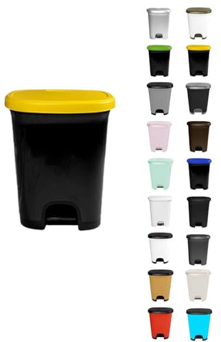 JARDIN202 - Cubo basura plástico moderno | Apertura con pedal | Cubo reciclar | 27 litros (Amarillo - Negro)