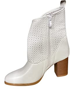 Stivali Primaverili Estivi da Donna Traforati Biker Motociclista Moda Nero Nuovi Estate novità Nero Beige Tacco Basso Comodi Fibbia YL90 (BIANCO, numeric_40)