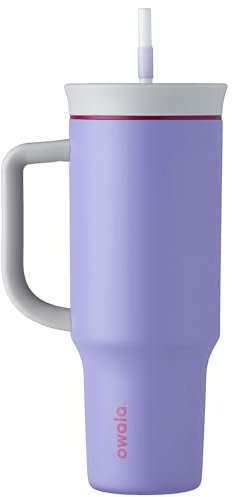 Owala Stainless Steel Triple Layer Insulated Travel Tumbler with Spill Resistant Lid, Straw, and Carry Handle, BPA Free, 40 oz, Light Purple (Whimsical Daydream)