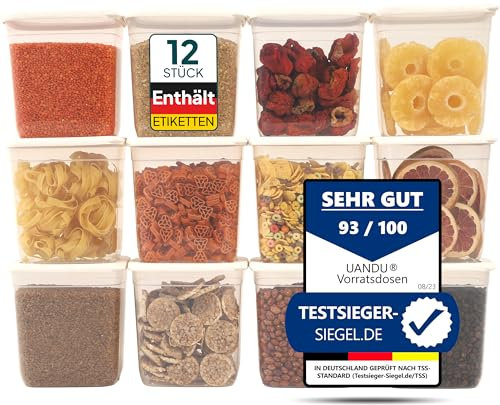 uandu Vorratsdosen mit Deckel Luftdicht | 12er Vorratsdosen Set | Luftdichte Aufbewahrungsbox Küche für alle Lebensmittel | BPA frei | Küchen organizer | Vorratsbehälter | Mehl Aufbewahrung