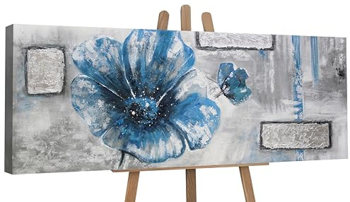 YS-Art Abstrakt Acrylbild blaue Mohn Blüte II moderne minimalistische