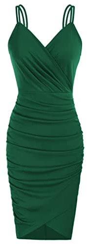 GRACE KARIN Women Club Night Out Cami Dress 50s Retro V-Neck Ruched Mini Cocktail Prom Pencil Dress Dark Green XXL
