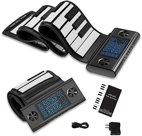 KONIX 61 Keys Roll Up Piano, Upgraded Hand Roll Portable Piano for Beginner Kid with Bluetooth/MIDI,Environmental Silicone Roll Out Piano Keyboard, Best Christmas Birthday Gift
