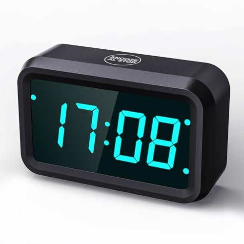 KWANWA Wecker Digital Ohne Ticken,Digitaler Wecker Batteriebetrieben Alarm Clock,LCD or LED Display,Snooze Dauer,Einstellbare Helligkeitfür Tiefschläfer Kinder Erwachsene(Schwarz - Blaue LED)
