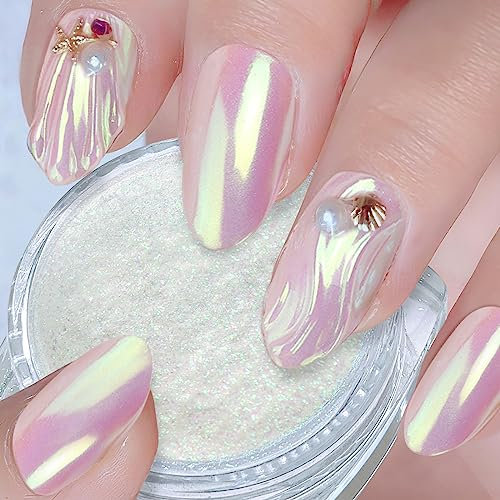 Mermaid Chrome Pulver Nägel - Einhorn Irisierende Nagelpuder Glitzerpuder für Nägel Chrome Nail Powder, Aurora Meerjungfrau Schimmer Pink Pigment Pulver für Nägel Chamäleon Effekt Nagelpulver