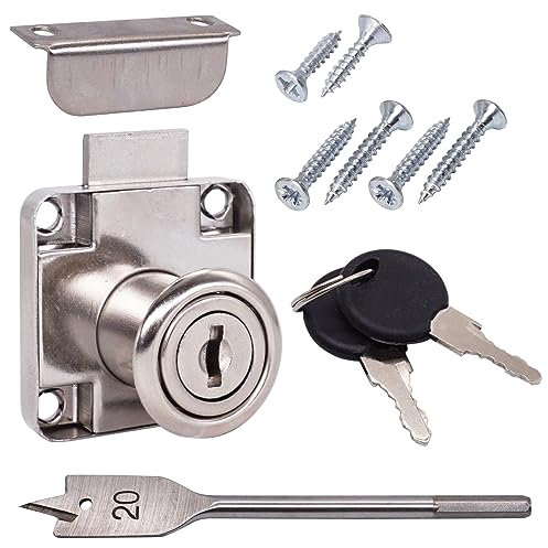 SKIR'CO Lot de 10 serrures d'armoire 21 mm avec clés, serrure de tiroir, cylindre de serrure de meuble de 19 mm de diamètre, serrure à came de tiroir (foret inclus)