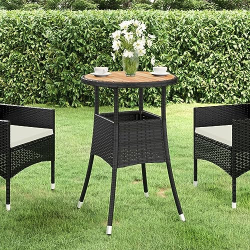 ZEYUAN Gartentisch, Balkontisch, Terrassen Tisch, Terrassentisch, Esstisch Garten, Gartenmöbel, Gartenesstisch, Ø60x75 cm Akazienholz und Poly Rattan Schwarz