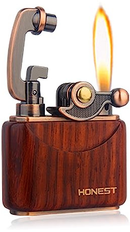 PROMISE Mechero de Gasolina único con Aspecto Vintage, para Rellenar, de latón, Antiguo, para lápidas (Madera)