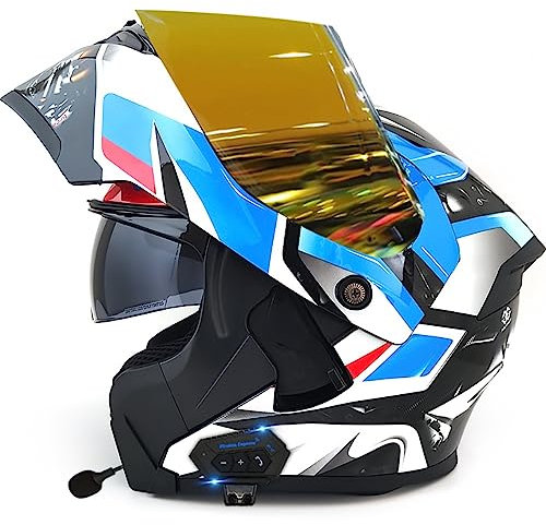 Letetexi Bluetooth Integrado Casco Moto Modular HD Negro Marrón Lente Auriculares y Micrófono Integrados Casco de Carreras Completa Diseño Casco Scooter para Hombre Mujer 3XL 55~66cm