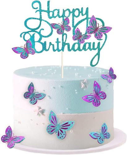 Tortendeko Schmetterling, 3D Schmetterlinge Deko Torte Mädchen 13 Stück Blau-Violett Kuchendeko Geburtstag Schmetterling für Geburtstagsparty, Hochzeit, Themenparty