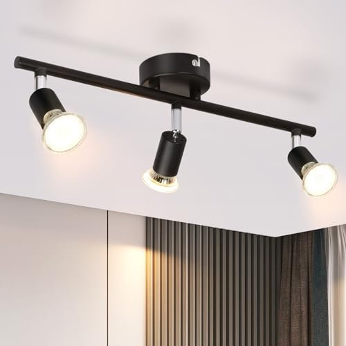 Glitzerlife Deckenstrahler Schwarz 3 Flammig Deckenleuchte - Deckenspots Schwenkbar GU10 330° Drehb Metall Deckenlampe Modern Wohnzimmerlampe für Schlafzimmer Küche Flur Esszimmer