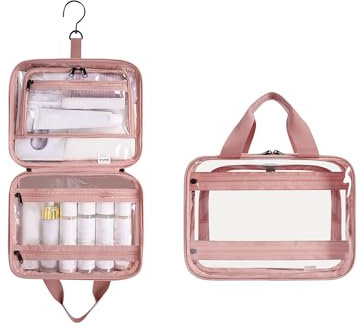 ECOHUB Kulturtasche Damen Zum Aufhängen, Kosmetiktasche Groß, wasserdichte Kulturtasche,Durchsichtige Tasche, Kulturbeutel Transparent, Waschtasche, Necessaire, Hanging Toiletry Bag(Rosa)