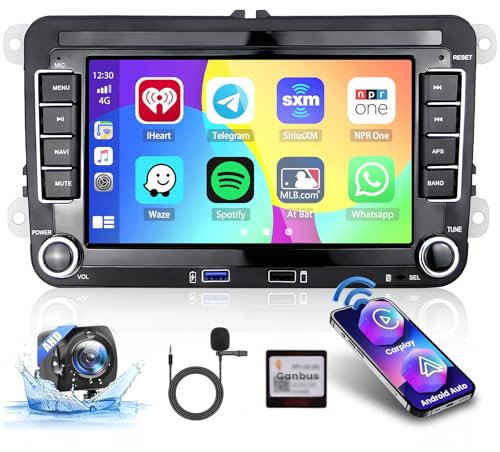 Inefala 2+64GB Wireless CarPlay Android 15 Autoradio pour VW Golf 5 6 Polo Caddy Touran avec Wireless Android Auto 7 écran Tactile Poste Radio avec HiFi GPS WiFi FM RDS USB Caméra de Recul & Mic
